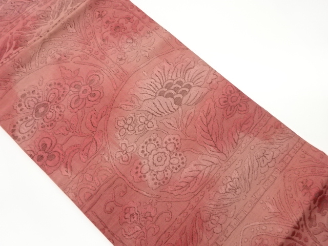 JAPANESE KIMONO / VINTAGE NAGOYA OBI / WOVEN FLORAL PLANTS